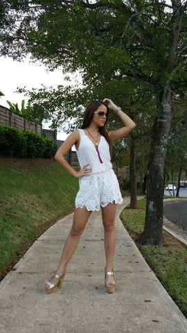 White Crochet Romper